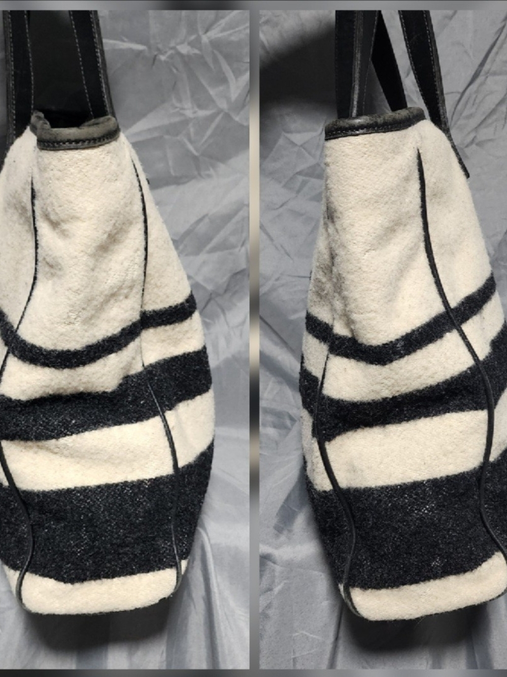Vintage Coach Wool Black & Ivory Striped Shoulderbag Large Purse - Picture 4 of 7